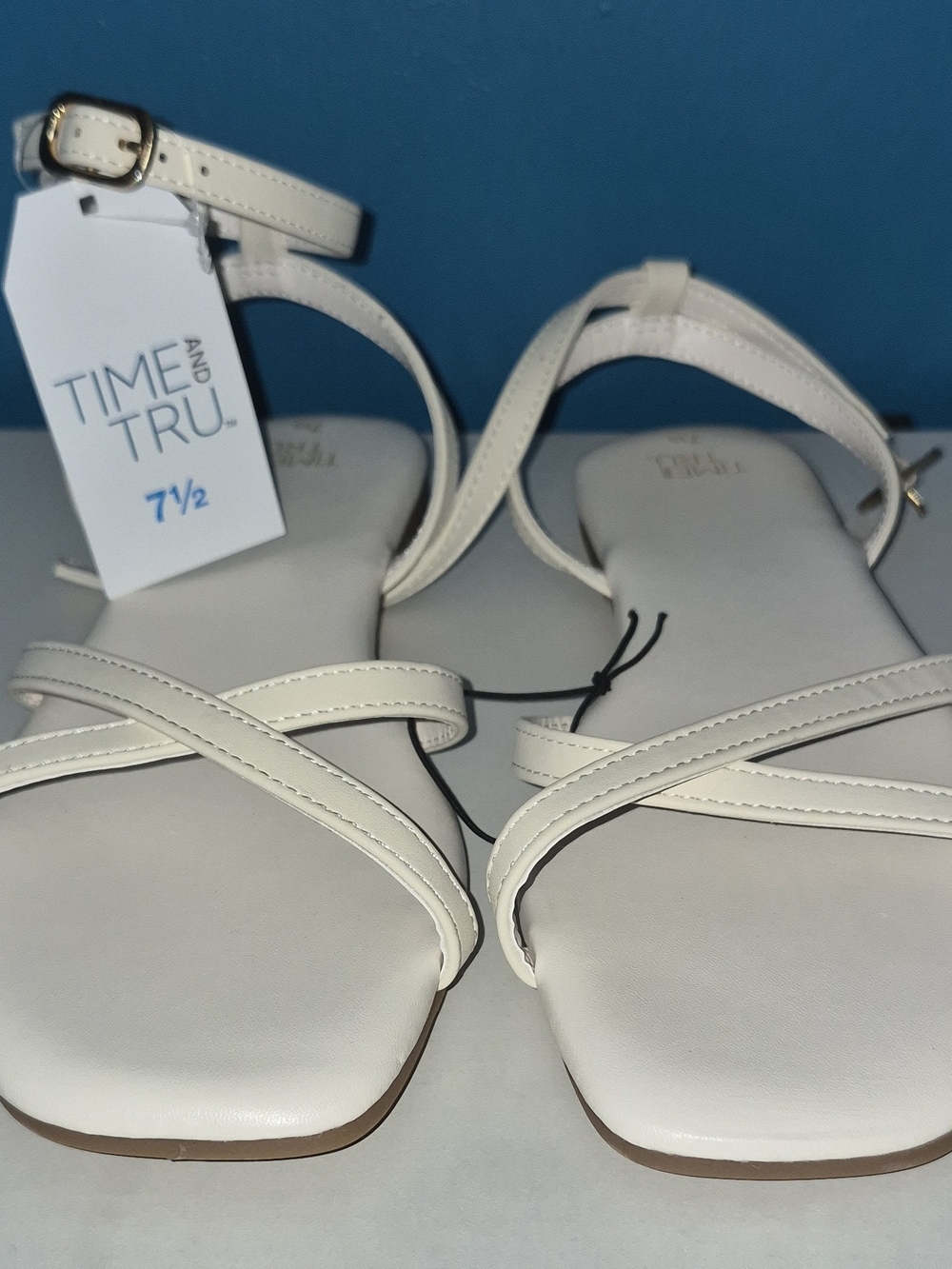 Time and Tru White Strappy Ankle‑Strap Sandals